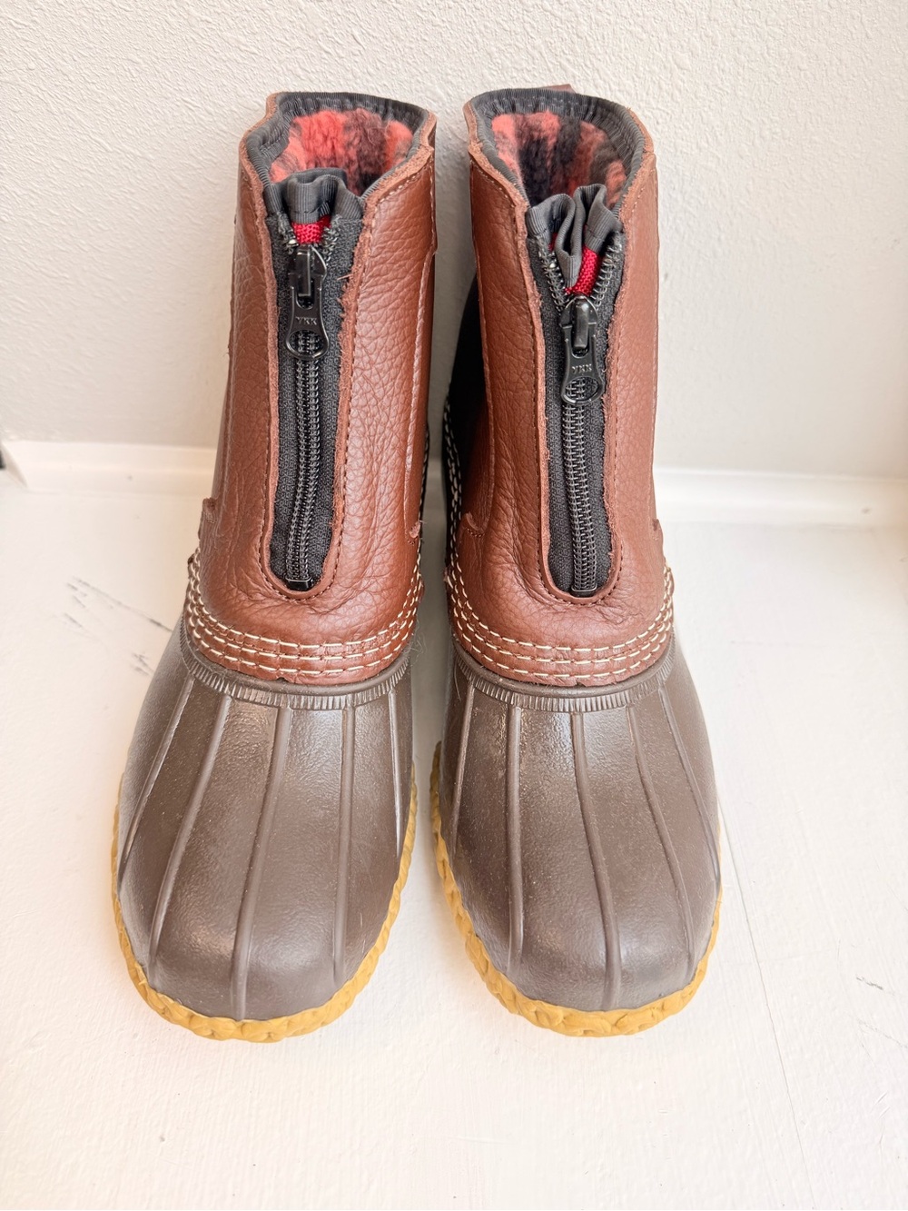L.L. Bean Brown & Dark Brown Women's Winter Rain Boots with Front Zipper